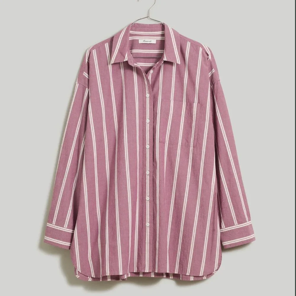 MADEWELL STRIPED POPLIN OVERSIZED SHIRT in IRIS BLOOM - Picture 3 of 9